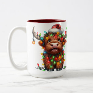 Highland Cow Christmas Two-Tone Coffee Mug
