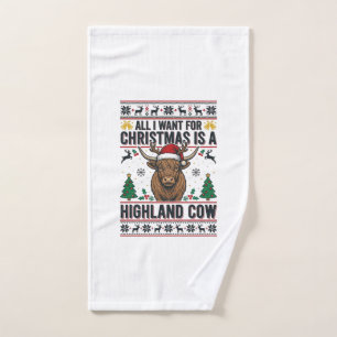 Highland Cow Christmas Vintage Engraving Shirt Des Hand Towel