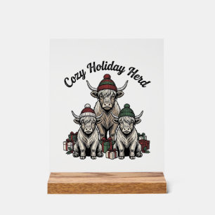 Highland Cow Christmas Vintage Holiday Herd Art Acrylic Sign