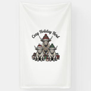 Highland Cow Christmas Vintage Holiday Herd Art Banner