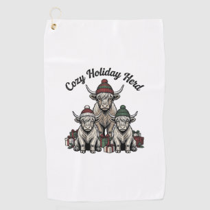 Highland Cow Christmas Vintage Holiday Herd Art Golf Towel