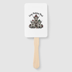 Highland Cow Christmas Vintage Holiday Herd Art Hand Fan