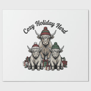 Highland Cow Christmas Vintage Holiday Herd Art Wrapping Paper