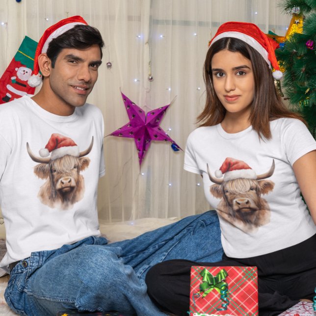 Highland cow Christmas Watercolor T-Shirt (Creator Uploaded)