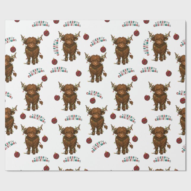 Highland Cow Christmas Wrapping Paper (Flat)