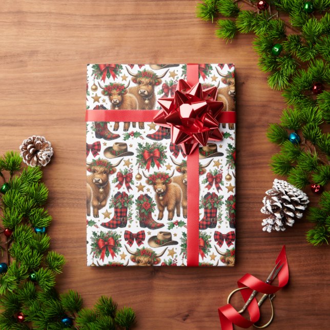 Highland Cow Christmas Wrapping Paper (Holiday Gift)