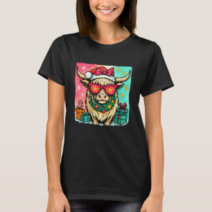 Highland Cow Christmas Xmas Mistletoe Santa Tis Th T-Shirt