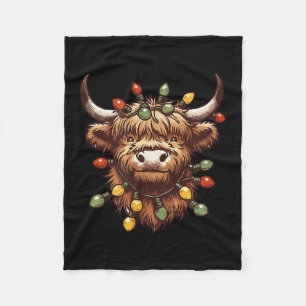 Highland Cow Christmas Xmas Santa Wooly Farm Anima Fleece Blanket