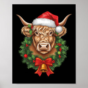 Highland Cow Christmas Xmas Santa Wooly Farm Anima Poster