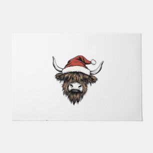 Highland Cow Christmas Xmas Santa Wooly Farm Doormat