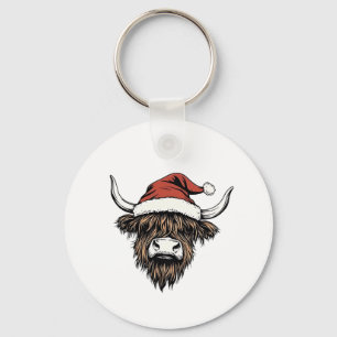 Highland Cow Christmas Xmas Santa Wooly Farm Key Ring
