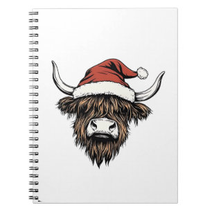 Highland Cow Christmas Xmas Santa Wooly Farm Notebook