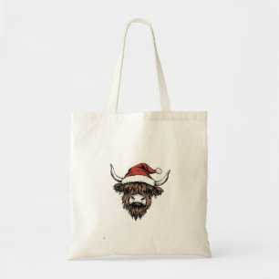 Highland Cow Christmas Xmas Santa Wooly Farm Tote Bag