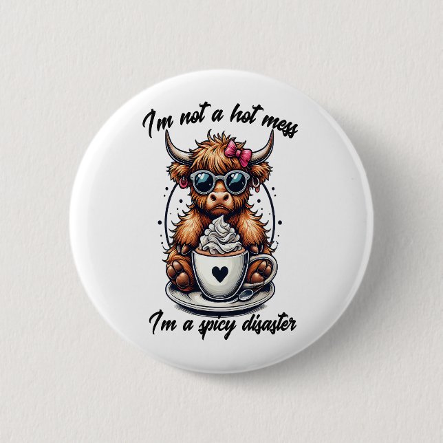 Highland Cow Coffee , Coffee Cow  6 Cm Round Badge (Front)
