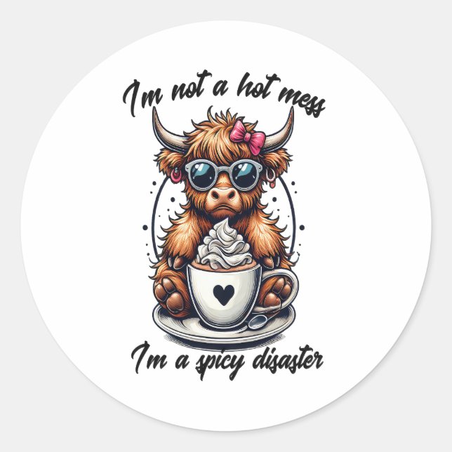 Highland Cow Coffee , Coffee Cow  Classic Round Sticker (Front)