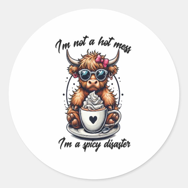 Highland Cow Coffee Png, Coffee Cow Png Classic Round Sticker (Front)