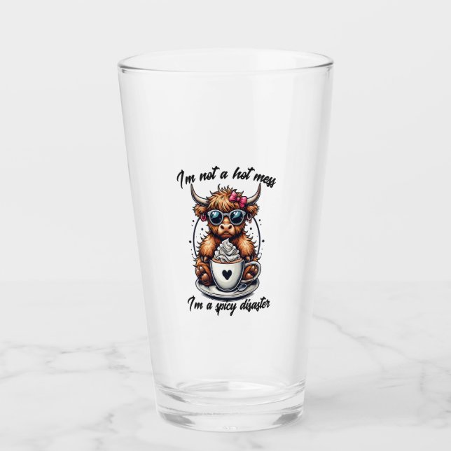 Highland Cow Coffee Png, Coffee Cow Png Glass (Front)