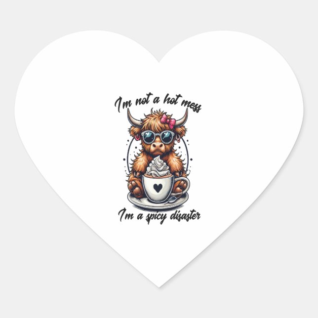 Highland Cow Coffee Png, Coffee Cow Png Heart Sticker (Front)