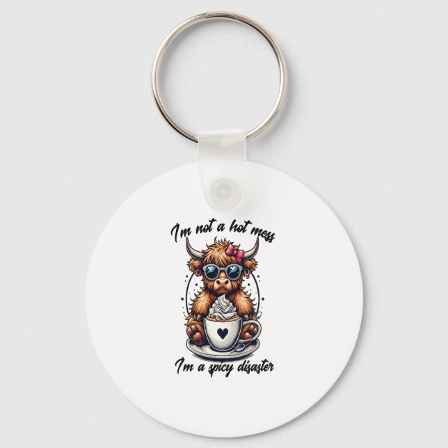 Highland Cow Coffee Png, Coffee Cow Png Key Ring (Front)