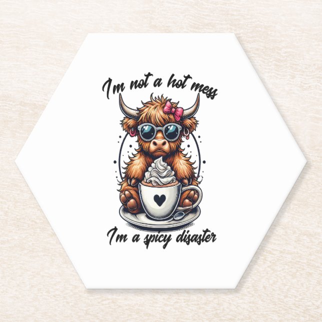Highland Cow Coffee Png, Coffee Cow Png Paper Coaster (Front)