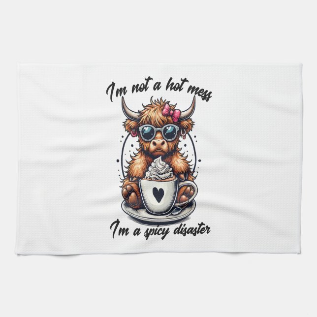 Highland Cow Coffee Png, Coffee Cow Png Tea Towel (Horizontal)