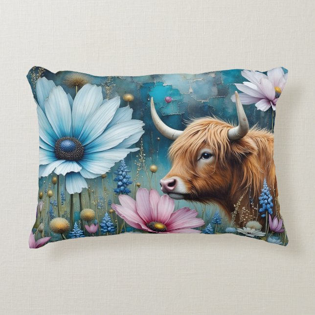 Highland Cow Colourful Cosmos 2 images Decorative Cushion (Front)