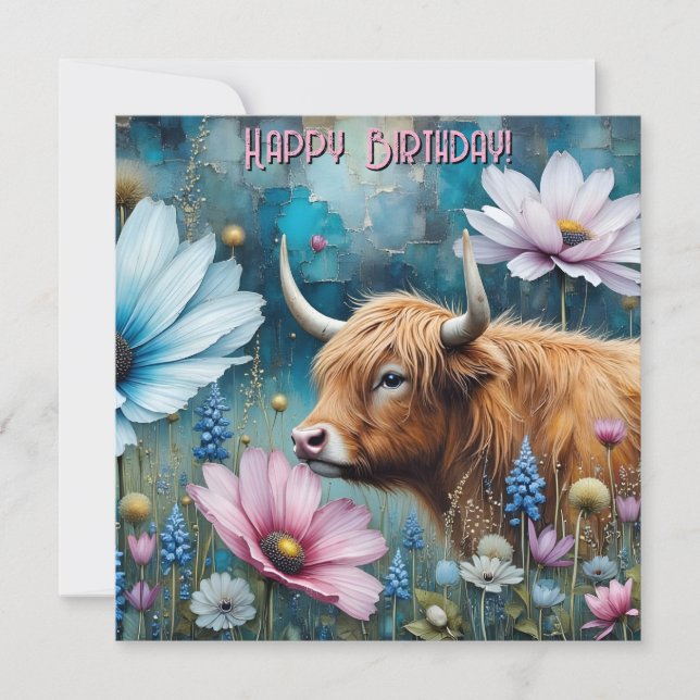 Highland Cow Colourful Cosmos Tapestry  (Front)