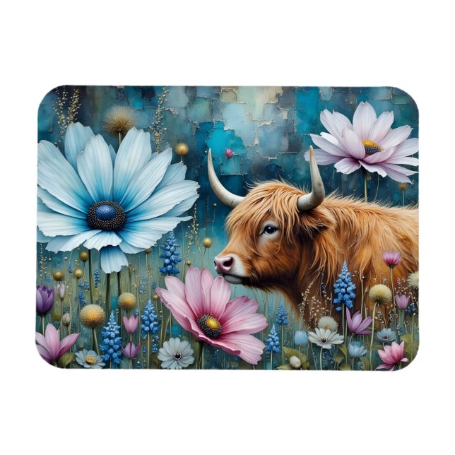 Highland Cow Colourful Cosmos Tapestry  Magnet (Horizontal)