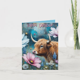 Highland Cow Colourful Cosmos Tapestry Note Card