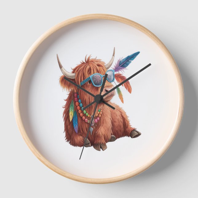 Highland Cow , Cool Cow , Sunglass Clock (Front)