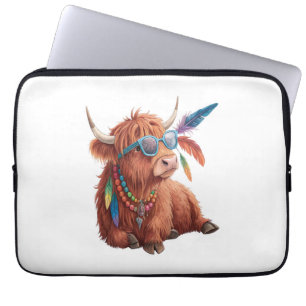 Highland Cow , Cool Cow , Sunglass Laptop Sleeve