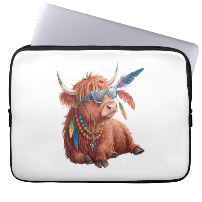 Highland Cow , Cool Cow , Sunglass Laptop Sleeve (Front)