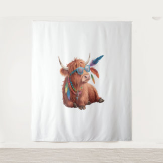 Highland Cow , Cool Cow , Sunglass Tapestry