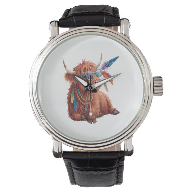 Highland Cow , Cool Cow , Sunglass Watch (Front)