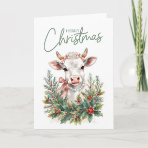 Highland Cow Coquette Christmas  Holiday Card