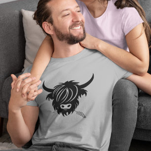 Highland Cow Couples Matching Grey Valentines Day T-Shirt