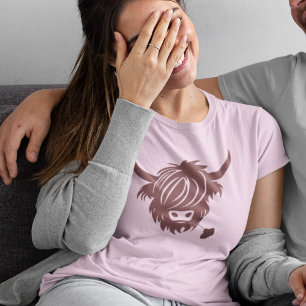 Highland Cow Couples Matching Pink Valentines Day T-Shirt