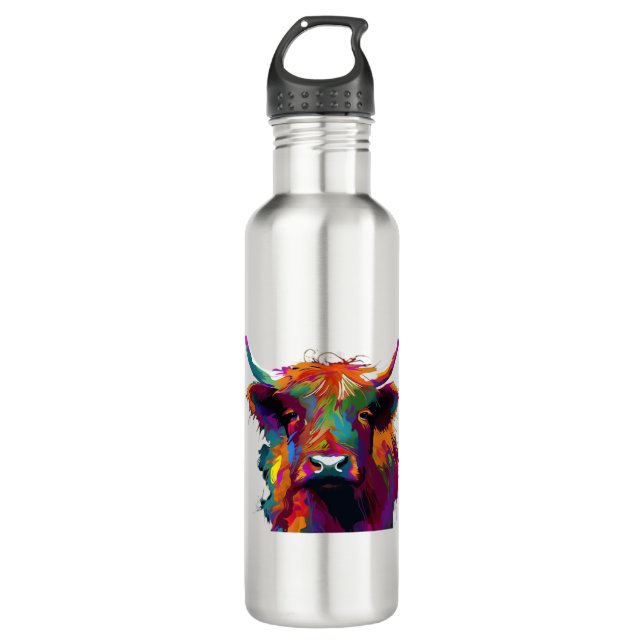 highland Cow, cow, highland cow art, cute highland 710 Ml Water Bottle (Front)