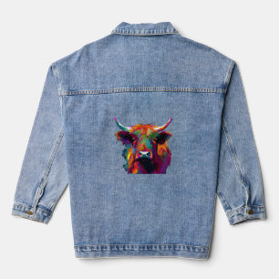 highland Cow, cow, highland cow art, cute highland Denim Jacket