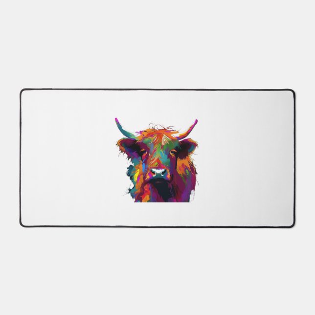 highland Cow, cow, highland cow art, cute highland Desk Mat (Front)