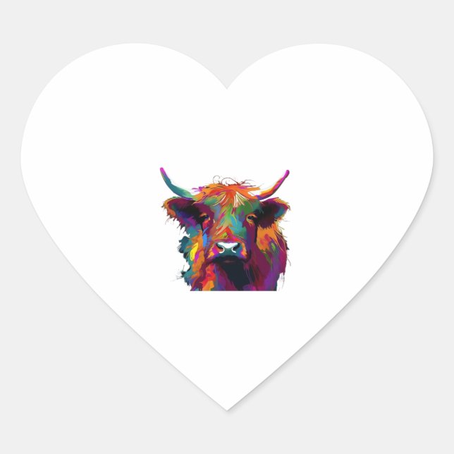 highland Cow, cow, highland cow art, cute highland Heart Sticker (Front)