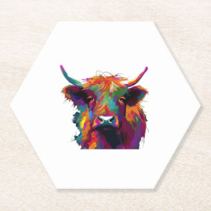 highland Cow, cow, highland cow art, cute highland Paper Coaster
