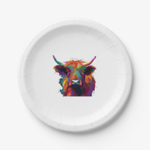 highland Cow, cow, highland cow art, cute highland Paper Plate