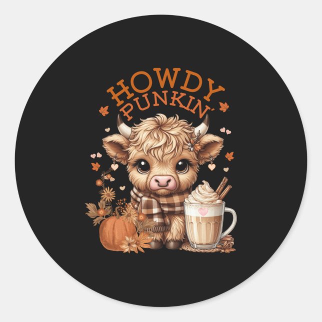 Highland Cow, Cute And Cosy Ready For Fall Fun! Lo Classic Round Sticker (Front)