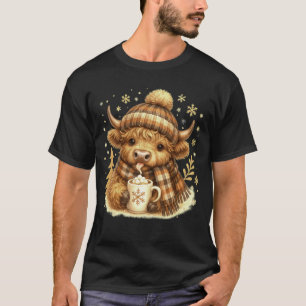 Highland Cow Cute Cosy Winter Hot Cocoa Plaid Chri T-Shirt