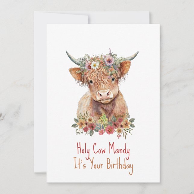 Highland Cow Cute Floral Birthday  Invitation (Front)