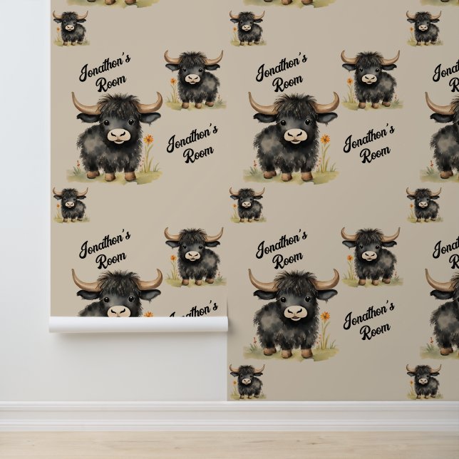 Highland Cow Cute Gender Neutral  Wallpaper (Application)