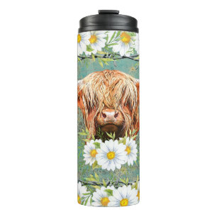 Highland Cow Daisies Thermal Tumbler