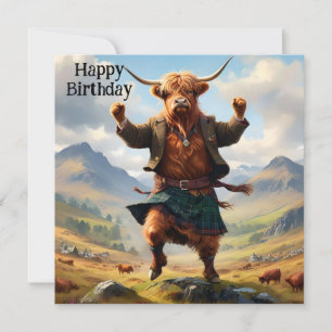 Highland Cow Dancing The Highland Fling, Birthday  Card