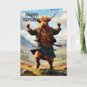 Highland Cow Dancing The Highland Fling, Birthday Card